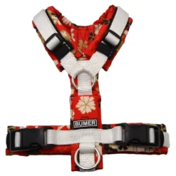 BUMER Hundegeschirr, gepolstert ohne geteilten Bruststeg, Größe XXS, Gurtband PREMIUM Silken Snow, Softshell Florale Fülle (BLUMENMOTIVE), Ringe silberfarbig (Edelstahl), Paspel schwarz mit Applikation