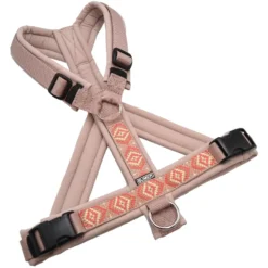 BUMER BOHO Hundegeschirr, gepolstert mit geteiltem Bruststeg, Zwischengröße M/L, Gurtband schmutziges Rosa, Softshell Puderrosa, Ringe silberfarbig (Edelstahl), Schnallen DURAFLEX®