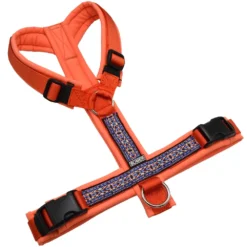 BUMER BOHO Hundegeschirr, gepolstert ohne geteilten Bruststeg, Zwischengröße M/L, Gurtband PREMIUM Scarlett Essence, Softshell Bubblegum, Ringe silberfarbig (Edelstahl), Schnallen DURAFLEX®