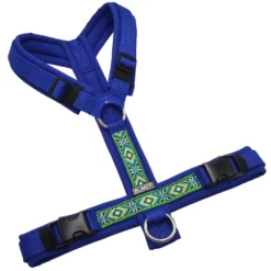 BUMER BOHO Hundegeschirr, gepolstert ohne geteilten Bruststeg, Zwischengrösse S/M, Gurtband Ultramarin, Softshell Royal, Ringe silberfarbig (Edelstahl), Schnallen DURAFLEX®