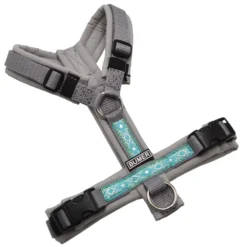 BUMER BOHO Hundegeschirr, gepolstert ohne geteilten Bruststeg, Zwischengröße XXS/XS, Gurtband Mausgrau, Softshell Hellgrau, Ringe silberfarbig (Edelstahl), Schnallen DURAFLEX®