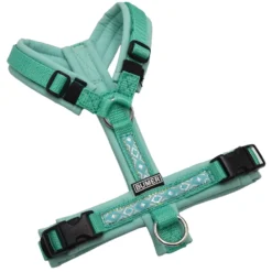 BUMER BOHO Hundegeschirr, gepolstert ohne geteilten Bruststeg, Zwischengröße XXS XS, Gurtband Mint, Softshell Jadenluft, Ringe silberfarbig (Edelstahl), Schnallen DURAFLEX®