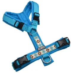 BUMER BOHO Hundegeschirr, gepolstert ohne geteilten Bruststeg, Zwischengröße XXS/XS, Gurtband PREMIUM Blue Lagoon, Softshell Himmelblau, Ringe silberfarbig (Edelstahl), Schnallen DURAFLEX®