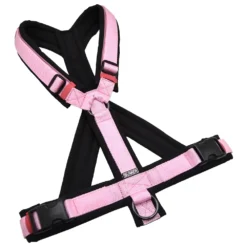 BUMER Hundegeschirr, gepolstert mit geteiltem Bruststeg, Größe L, Gurtband PREMIUM X Rosenzart, Softshell schwarz, Ringe silberfarbig (Edelstahl), Paspel Smoky Violet