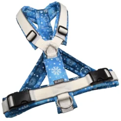 BUMER Hundegeschirr, gepolstert mit geteilten Bruststeg, Größe M, Gurtband PREMIUM Silken Snown, Softshell WEIHNACHTEN #10, Ringe silberfarbig (Edelstahl), Paspel grau Reflex (komplett)