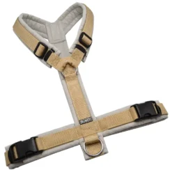 BUMER Hundegeschirr, gepolstert ohne geteilten Bruststeg, Größe L, Gurtband Sand, Microfaser Wildleder (hellgrau), Ringe silberfarbig (Edelstahl)