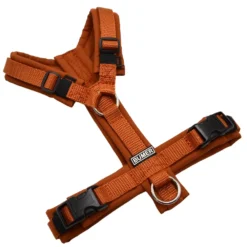 BUMER Hundegeschirr, gepolstert ohne geteilten Bruststeg, Zwischengröße XXS/XS, Gurtband Hellbraun, Softshell Karamell, Ringe silberfarbig (Edelstahl)
