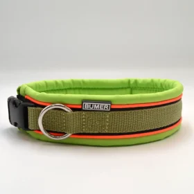 BUMER STACK-IT Steckhalsband, Hundehalsband für Hunde, gepolstert, Halsumfang 45 cm, Gurtband Multicolor, Softshell Lime, Ring silberfarbig (Edelstahl)