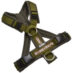 BUMER1000 BOHO Hundegeschirr, gepolstert mit geteiltem Bruststeg, Größe XS, Gurtband PREMIUM Wiesen Salbei, Softshell GRAUTÖNE (LG-0765), Ringe silberfarbig (Edelstahl), Schnallen DURAFLEX®